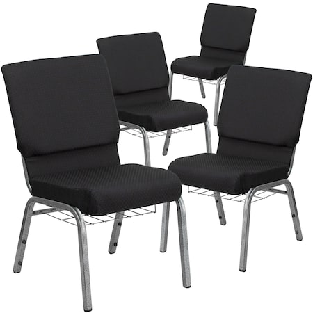 Flash Furniture 18.5"W Black Fabric Church Chair w/ Book Rack, 4PK 4-FD-CH02185-SV-JP02-BAS-GG